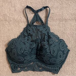 VS Pink Blue Lace Padded Fancy Back Bralette - M